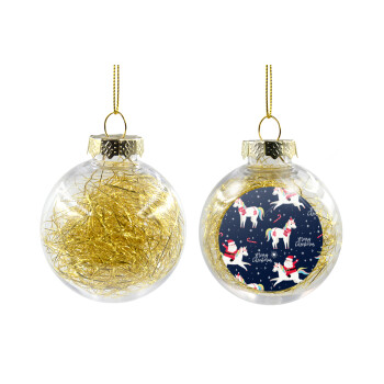 Unicorns & Santas, Χριστουγεννιάτικη μπάλα δένδρου διάφανη με χρυσό γέμισμα 8cm