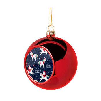 Unicorns & Santas, Χριστουγεννιάτικη μπάλα δένδρου Κόκκινη 8cm