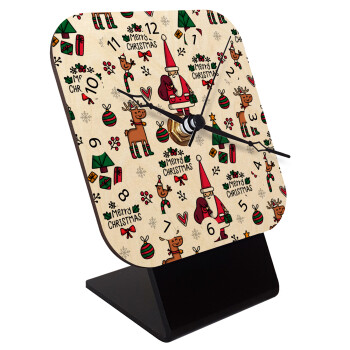 Santas, Deers & Trees, Επιτραπέζιο ρολόι σε φυσικό ξύλο (10cm)