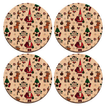 Santas, Deers & Trees, ΣΕΤ x4 Σουβέρ ξύλινα στρογγυλά plywood (9cm)