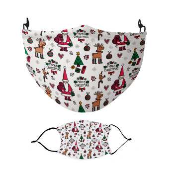 Santas, Deers & Trees, Μάσκα υφασμάτινη Ενηλίκων πολλαπλών στρώσεων με υποδοχή φίλτρου