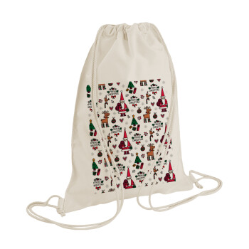 Santas, Deers & Trees, Τσάντα πλάτης πουγκί GYMBAG natural (28x40cm)
