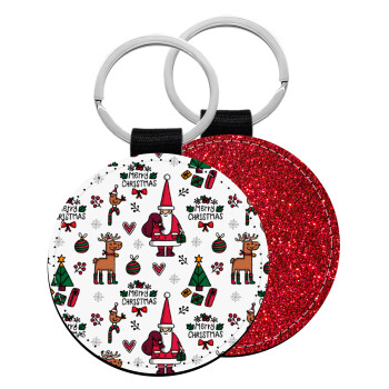 Santas, Deers & Trees, Μπρελόκ Δερματίνη, στρογγυλό ΚΟΚΚΙΝΟ (5cm)