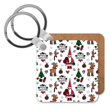 Santas, Deers & Trees, Μπρελόκ Ξύλινο τετράγωνο MDF