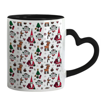 Santas, Deers & Trees, Mug heart black handle, ceramic, 330ml