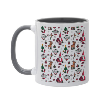 Santas, Deers & Trees, Κούπα χρωματιστή γκρι, κεραμική, 330ml