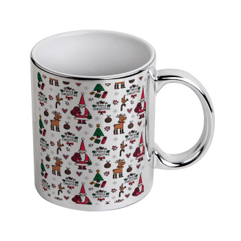 Santas, Deers & Trees, Mug ceramic, silver mirror, 330ml