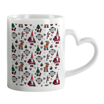Santas, Deers & Trees, Mug heart handle, ceramic, 330ml