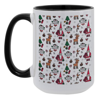 Santas, Deers & Trees, Κούπα Mega 15oz, κεραμική Μαύρη, 450ml