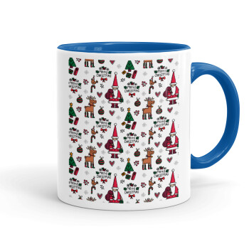 Santas, Deers & Trees, Mug colored blue, ceramic, 330ml