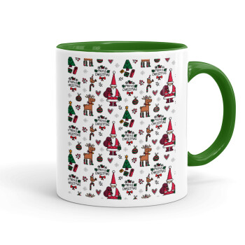 Santas, Deers & Trees, Κούπα χρωματιστή πράσινη, κεραμική, 330ml