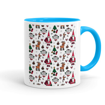 Santas, Deers & Trees, Κούπα χρωματιστή γαλάζια, κεραμική, 330ml