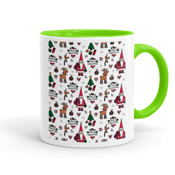 Santas, Deers & Trees, Mug colored light green, ceramic, 330ml