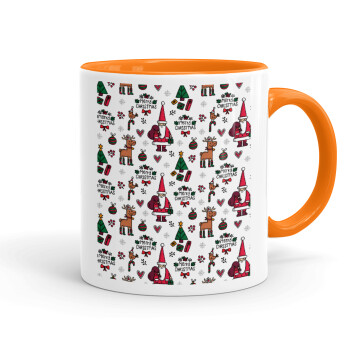Santas, Deers & Trees, Κούπα χρωματιστή πορτοκαλί, κεραμική, 330ml