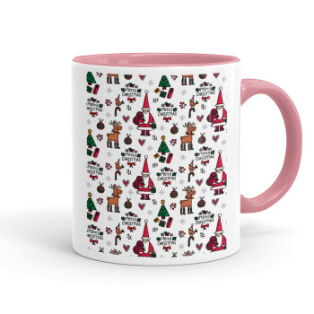 Santas, Deers & Trees, Κούπα χρωματιστή ροζ, κεραμική, 330ml
