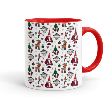 Santas, Deers & Trees, Mug colored red, ceramic, 330ml