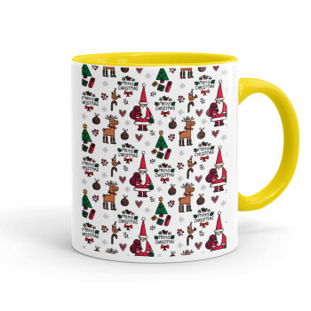 Santas, Deers & Trees, Κούπα χρωματιστή κίτρινη, κεραμική, 330ml
