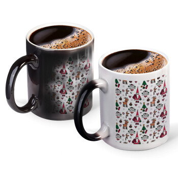 Santas, Deers & Trees, Color changing magic Mug, ceramic, 330ml when adding hot liquid inside, the black colour desappears (1 pcs)