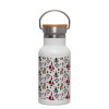Metallic thermos (Stainless steel) White with wooden lid (bamboo), double-walled, 350ml