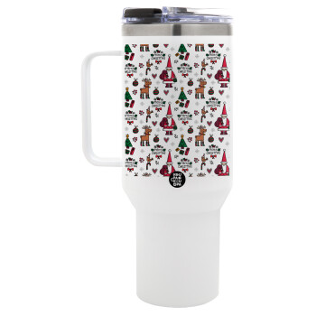 Santas, Deers & Trees, Mega Stainless steel Tumbler with lid, double wall 1,2L