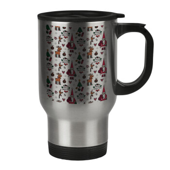 Santas, Deers & Trees, Stainless steel travel mug with lid, double wall 450ml