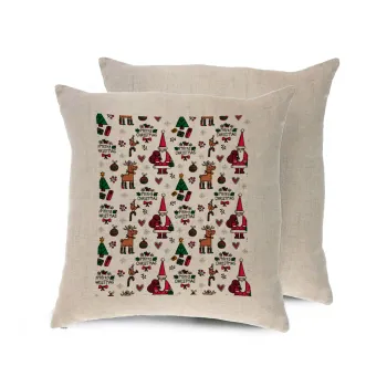 Santas, Deers & Trees, Μαξιλάρι καναπέ ΛΙΝΟ 40x40cm περιέχεται το  γέμισμα