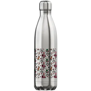 Santas, Deers & Trees, Μεταλλικό παγούρι θερμός Inox (Stainless steel), διπλού τοιχώματος, 750ml