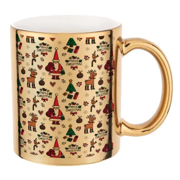 Santas, Deers & Trees, Mug ceramic, gold mirror, 330ml