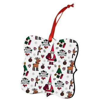 Santas, Deers & Trees, Christmas ornament polygon wooden 7.5cm