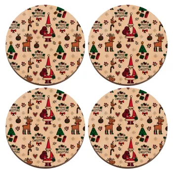 Santas, Deers & Trees, ΣΕΤ x4 Σουβέρ ξύλινα στρογγυλά plywood (9cm)