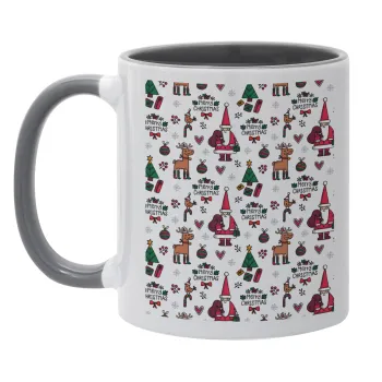 Santas, Deers & Trees, Κούπα χρωματιστή γκρι, κεραμική, 330ml