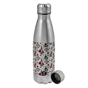 Santas, Deers & Trees, Metallic water bottle, stainless steel, 750ml