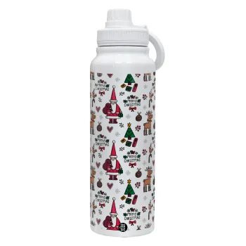 Santas, Deers & Trees, Θερμός 1L Ανοξείδωτο με Βάση Κινητού & Διπλά Τοιχώματα