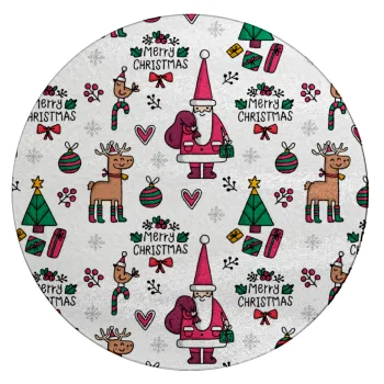 Santas, Deers & Trees, Επιφάνεια κοπής γυάλινη στρογγυλή (30cm)