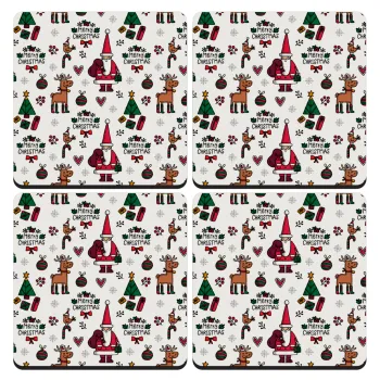 Santas, Deers & Trees, ΣΕΤ 4 Σουβέρ ξύλινα τετράγωνα (9cm)