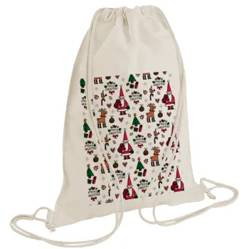 Santas, Deers & Trees, Backpack bag GYMBAG natural (28x40cm)