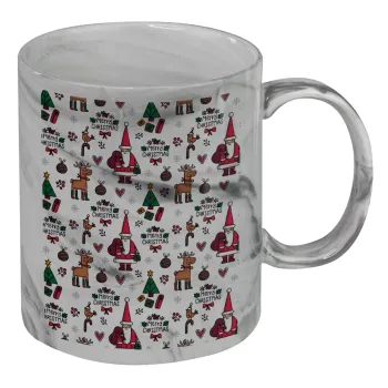 Santas, Deers & Trees, Mug ceramic marble style, 330ml