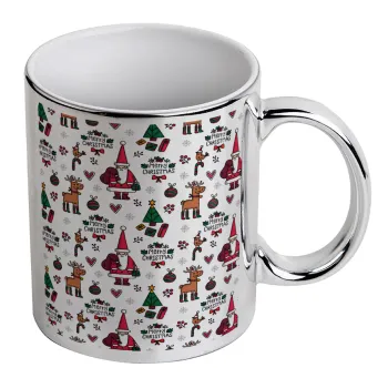 Santas, Deers & Trees, Mug ceramic, silver mirror, 330ml