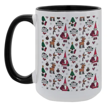 Santas, Deers & Trees, Κούπα Mega 15oz, κεραμική Μαύρη, 450ml