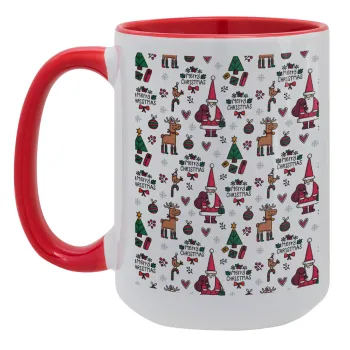 Santas, Deers & Trees, Κούπα Mega 15oz, κεραμική Κόκκινη, 450ml