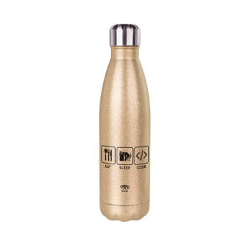 Eat Sleep Code, Glitter gold stainless steel thermos bottle, double-walled, 500ml