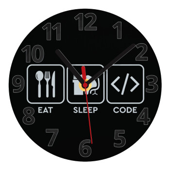 Eat Sleep Code, Ρολόι τοίχου γυάλινο (20cm)