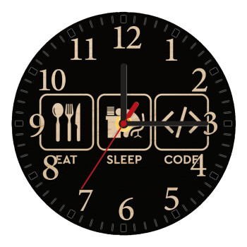 Eat Sleep Code, Ρολόι τοίχου ξύλινο plywood (20cm)
