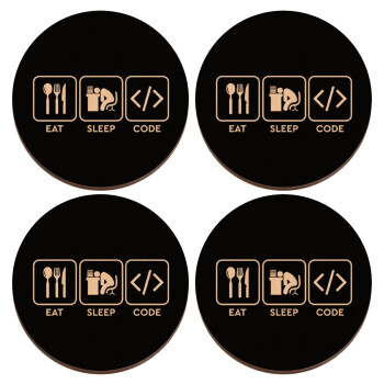 Eat Sleep Code, ΣΕΤ x4 Σουβέρ ξύλινα στρογγυλά plywood (9cm)