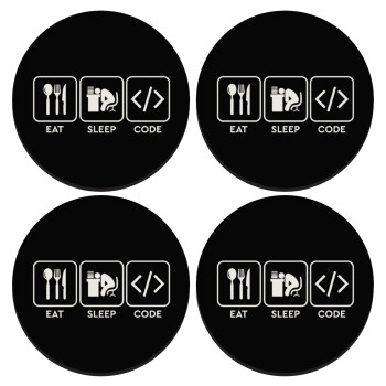 Eat Sleep Code, SET of 4 round wooden coasters (9cm)