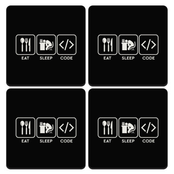 Eat Sleep Code, ΣΕΤ 4 Σουβέρ ξύλινα τετράγωνα (9cm)