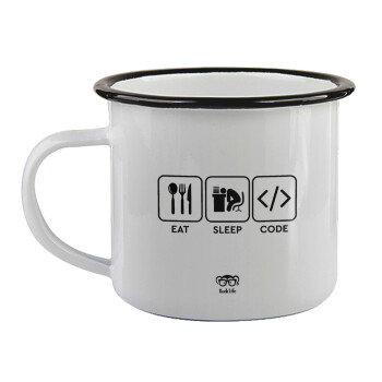 Eat Sleep Code, Κούπα εμαγιέ με μαύρο χείλος 360ml