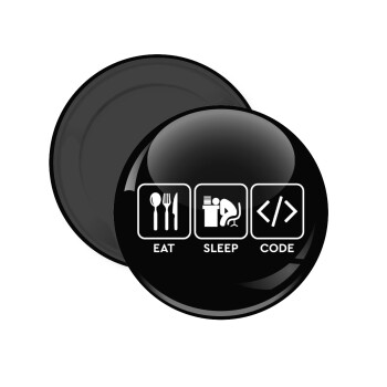 Eat Sleep Code, Μαγνητάκι ψυγείου στρογγυλό διάστασης 5cm