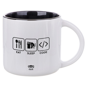 Eat Sleep Code, Κούπα κεραμική 400ml Λευκή/Μαύρη