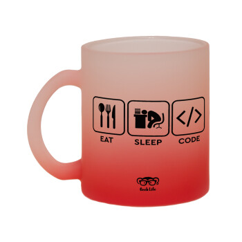 Eat Sleep Code, Κούπα γυάλινη δίχρωμη με βάση το κόκκινο ματ, 330ml
